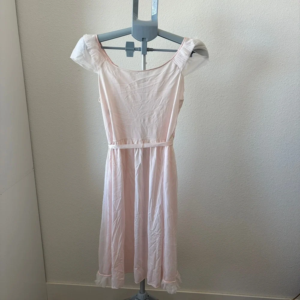 Charmode Nightgown Women 38 Pink Vintage Floral Embroidered Ruffle Sheer Sears